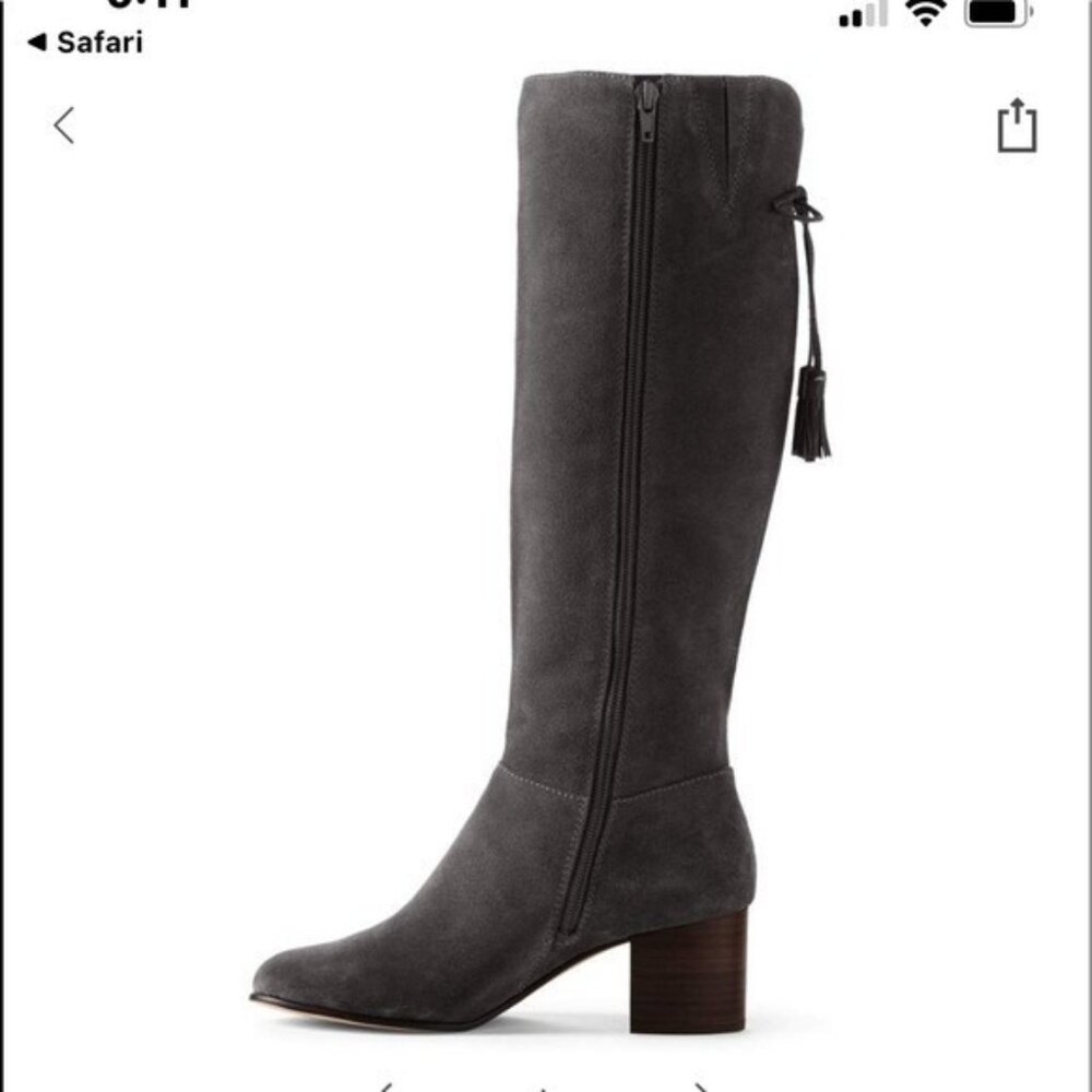 Land End Suede High Block Heel Rounded Toe Dress Boots 8 New Gray - Picture 2 of 13
